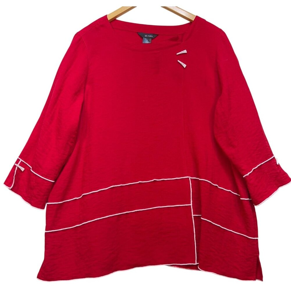 Ali Miles Women's Office Oversized Tunic Top Long Sleeve Size 1X Red Lightweight